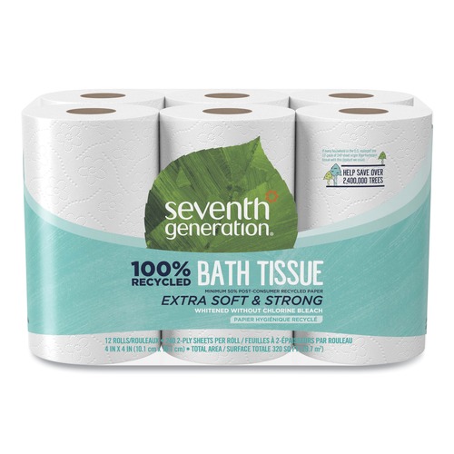 Toilet Paper | Seventh Generation 13733 100% Recycled 2-Ply Bathroom Tissue - White (240 Sheets/Roll, 12 Rolls/Pack) image number 0