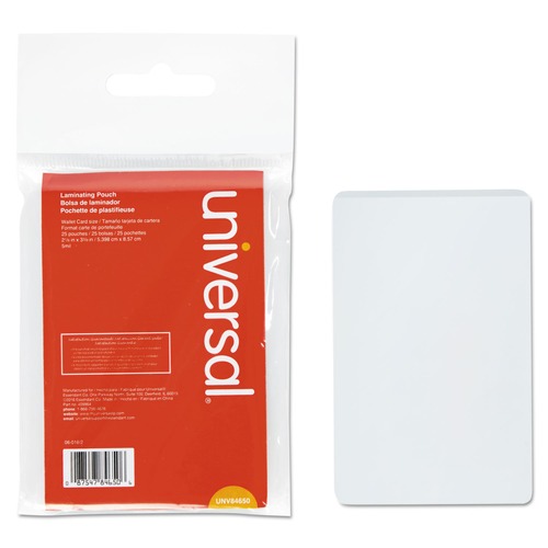 Office Jansan | Universal UNV84650 2.13 in. x 3.38 in. 5 mil Laminating Pouches - Gloss Clear (25/Pack) image number 0