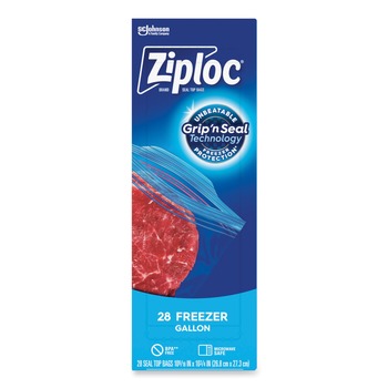Ziploc 314445 9.6 in. x 12.1 in. 2.7 mil, 1 gal. Zipper Freezer Bags - Clear (28/Box 9 Boxes/Carton)