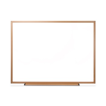 Universal 48 in. x 36 in. Deluxe Melamine Dry Erase Board - Melamine White Surface, Oak Fiberboard Frame