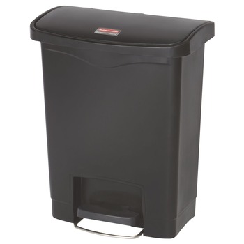 Rubbermaid Commercial Streamline 8-Gallon Front Step Style Resin Step-On Container - Black