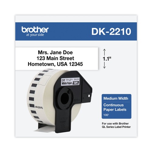 Bulk Savings Pricing 2 | Brother DK2210 1.1 in. x 100 ft. Continuous Paper Label Tape - White (1-Roll) image number 0