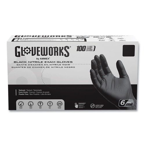 Disposable Gloves | Ammex GWBEN46100 6 mil Powder-Free Nitrile Exam Gloves - Large, Black (1000/Carton) image number 0