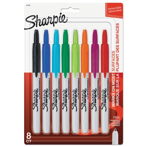 Permanent Markers | Sharpie 32730PP Retractable Permanent Marker - Assorted Colors/Fine Bullet Tip (8/Set) image number 0