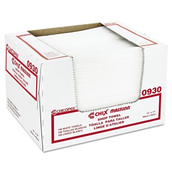Chix 0930 12 in. x 17 in. Masslinn Shop Towels - White (100/Pack, 12 Packs/Carton)