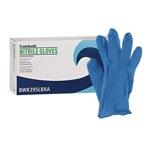 Disposable Gloves | Boardwalk 395LBXA 5 mil Disposable General-Purpose Powder-Free Nitrile Gloves - Large/Blue (100/Box) image number 0