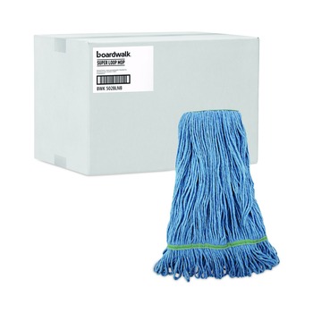 Boardwalk BWK502BLNBCT Super Loop Cotton/Synthetic Fiber Wet Mop Head with 1 in. Headband - Blue (12/Carton)