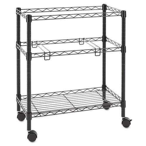 Office Jansan | Alera ALEFW601426BL 26 in. x 14 in. x 29.5 in. 1 Shelf 3 Bins Metal Two-Tier File Cart for Front-to-Back and Side-to-Side Filing - Black image number 0