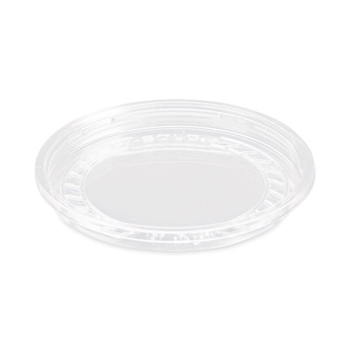 Food Trays, Containers, and Lids | SOLO LG8R-0090 Bare Eco-Forward RPET Recessed 8 oz. Deli Container Lids - Clear (50/Pack, 10 Packs/Carton) image number 0