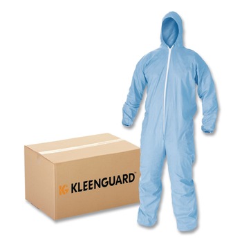 KleenGuard 45324 A65 Zipper Front Flame-Resistant Hooded Coveralls with Elastic Wrist and Ankles - X-Large/Blue (25/Carton)