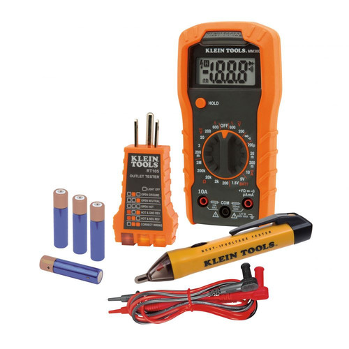 Electrical Voltage Testers | Klein Tools 69149P Digital Multimeter, Noncontact Voltage Tester and Electrical Outlet Test Kit image number 0