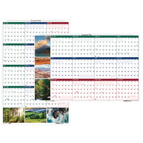 Office Jansan | House of Doolittle 393 12-Month (Jan-Dec): 2026 24 in. x 37 in. Nature Photos Earthscapes Recycled Reversible/Erasable Yearly Wall Calendar - White Sheets image number 0
