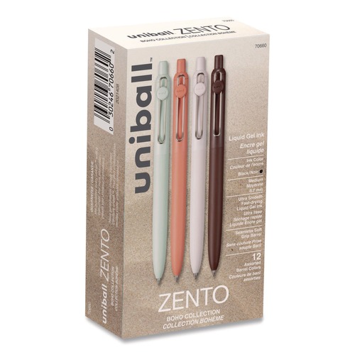 Pens | uni-ball 70660 Medium 0.7 mm Zento Retractable Gel Pen - Black Ink, Assorted Barrel Colors (1-Dozen) image number 0