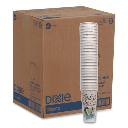 Labor Day Sale! Save $30 off $199! | Dixie 5320CD PerfecTouch 20 oz. Paper Hot Cups - Coffee Haze Design (25/Sleeve, 20 Sleeves/Carton) image number 0