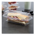 Food Service | Dart C99HT1 5.1 in. x 9.9 in. x 3.5 in. 29.9 oz. Showtime Hinged Hoagie Plastic Containers - Clear (100/Bag 2 Bags/Carton) image number 5