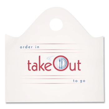 AmerCareRoyal RPWB1919 19 in. x 9.5 in. x 19 in. Take-Out Labeling Cut-Out Handles Wave Top To-Go Bags - White/Blue/Red (500/Carton)