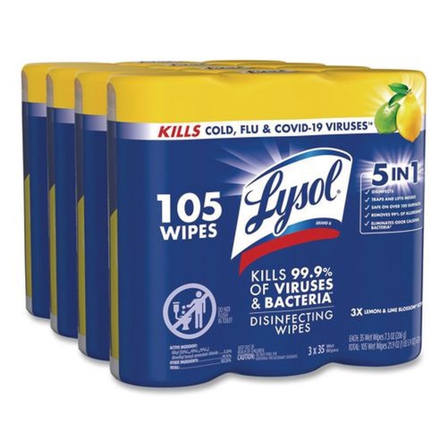 Bulk Savings Pricing 2 | LYSOL Brand 19200-82159 7 in. x 7.25 in. 1-Ply Disinfecting Wipes - Lemon and Lime Blossom White (4/Carton) image number 0