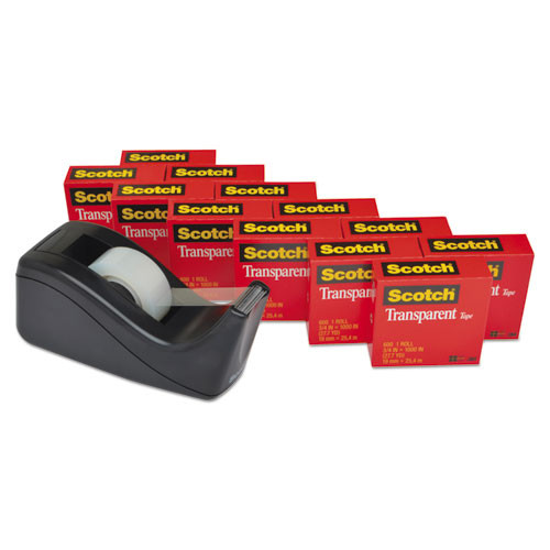 Tapes & Adhesives | Scotch 600K-C60 0.75 in. x 83.33 ft. 1 in. Core Tape Value Pack with Black Dispenser - Transparent (12/Pack) image number 0