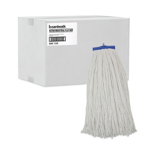 Cleaning & Janitorial Supplies | Boardwalk BWK724RCT 24 oz. Cut-End Lie-Flat Rayon Wet Mop Head - White (12/Carton) image number 0