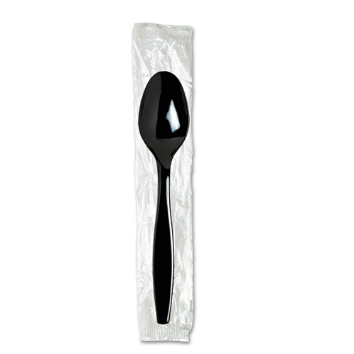 Cutlery | Dixie TH53C7 Individually Wrapped Heavyweight Polystyrene Teaspoons - Black (1000/Carton) image number 0