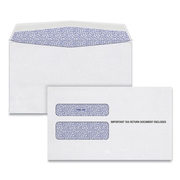 Adams 5.63in. x 9in. Gummed Closure Commercial Flap W-2 Laser Double Window Envelope - White (24/Pack)