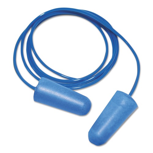 Ear Plugs | Boardwalk BWK00038 Metal-Detectable Polyurethane Corded Earplugs - Blue (200-Pair/Box) image number 0