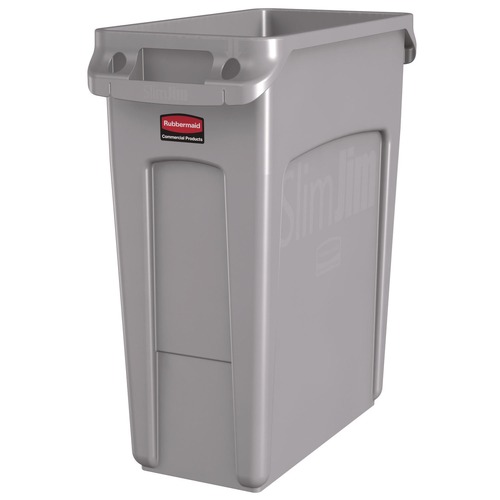 Trash & Waste Bins | Rubbermaid Commercial 1971258 Slim Jim Waste Container W/handles, Rectangular, Plastic, 15.875gal, Light Gray image number 0