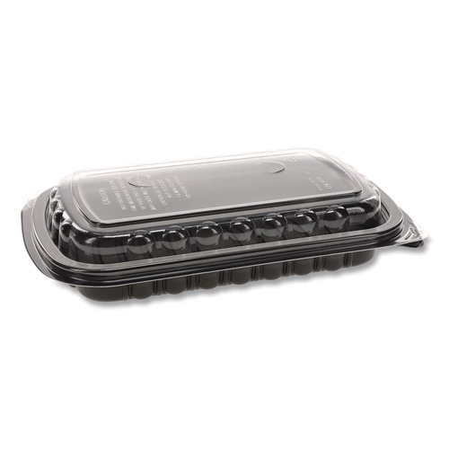 Food Trays, Containers, and Lids | Pactiv Corp. 0CNC10700DZY MealMaster 10 x 7.1 x 2.1 Rib Container - Black/Clear (90/Carton) image number 0