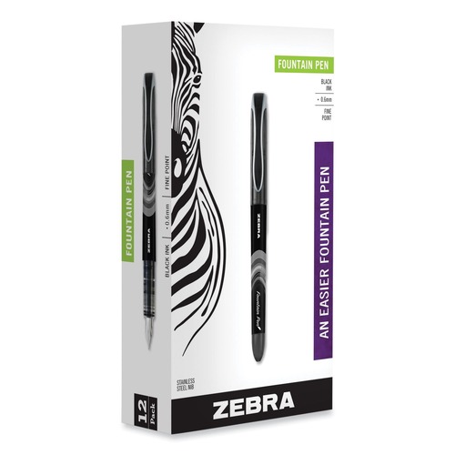 Office Jansan | Zebra 48310 Fine 0.6 mm Fountain Pen - Black Ink, Black/Gray Barrel (1 Dozen) image number 0