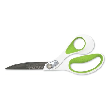 Westcott 9 in. Long, 4.5 in.Cut Length CarboTitanium Bonded Scissors - White/Green Bent Handle