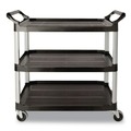Utility Carts | Rubbermaid Commercial FG409100BLA 40.63 in. x 20 in. x 37.81 in. 300 lbs. Capacity 3 Shelves Plastic Xtra Utility Cart with Open Sides - Black image number 0