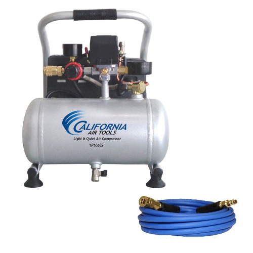 Stationary Air Compressors | California Air Tools 1P1060SH 1 Gallon 0.6 HP Light and Quiet Steel Tank Portable Air Compressor Hose Kit image number 0