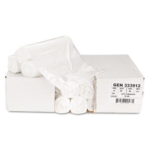 Trash Bags | Boardwalk Z6639LN GR1 High-Density 33 Gallon 33 in. x 39 in. Can Liners - Natural (500/Carton) image number 0
