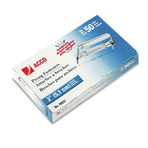 Office Jansan | ACCO A7070022J 2 in. Capacity 2.75 in. Center to Center Premium Two-Prong Paper Fastener Base and Compressor Sets - Silver (50/Box) image number 0
