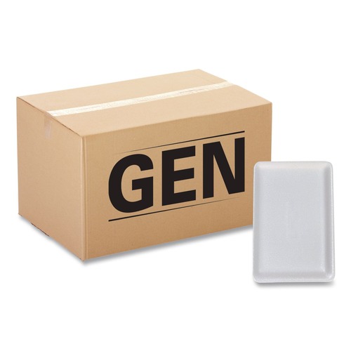 Food Trays, Containers, and Lids | GEN 15PWH 14.44 in. x 7.88 in. x 1.37 in. #15P Meat Trays - White (200/Carton) image number 0