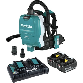 DUST MANAGEMENT | Factory Reconditioned Makita XCV10PTX-R 36V (18V X2) LXT Brushless Lithium-Ion 1/2 Gallon Cordless HEPA Filter Backpack AWS Dry Dust Extractor Kit with 2 Batteries (5 Ah)