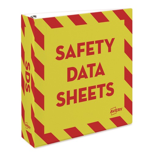 Office Jansan | Avery 18951 11 in. x 8.5 in. 2 in. Capacity 3-Rings Heavy-Duty Preprinted Safety Data Sheet Binder - Yellow/Red image number 0