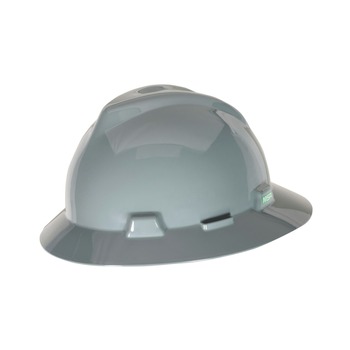 MSA V-Gard Slotted Full-Brim Hat with Fas-Trac III Suspension - Gray