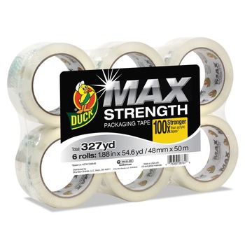 Duck MAX 1.88in. x 54.6 yards 3 in. Core Packaging Tape - Crystal Clear (6/Pack)