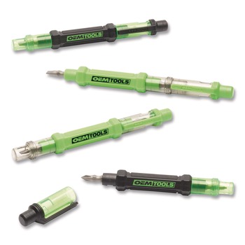 GreatNeck 5.38 in. Long Phillips/Slotted Bits Metric Sockets 6-Way Pen-Style Screw/Nut Driver - Black/Green, Green/Clear (4/Pack)