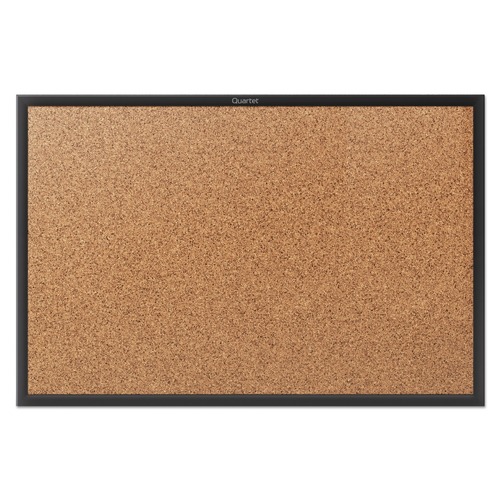 Office Jansan | Quartet 2303B 36 in. x 24 in. Classic Series Cork Bulletin Board - Tan Surface, Black Aluminum Frame image number 0