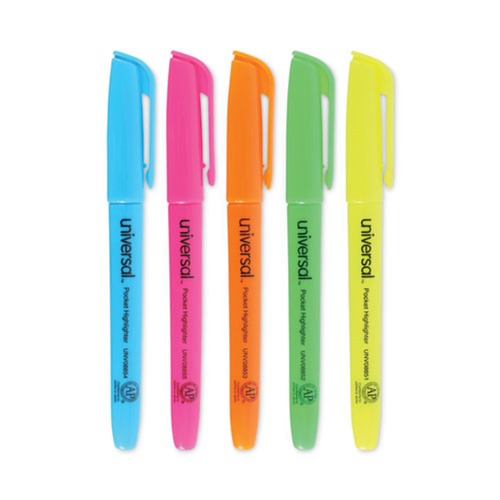 Customer Appreciation Sale - Save up to $60 off | Universal UNV08857 Chisel Tip Assorted Color Pocket Highlighters (12/Set) image number 0