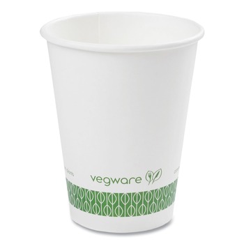 Vegware LV-12G 12 oz. 89-Series Paper Hot Cup - White/Green (1000/Carton)