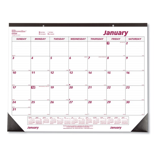 Office Jansan | Brownline C1731 12-Month (Jan to Dec): 2026 22 in. x 17 in. Monthly Desk Pad Calendar - White/Burgundy Sheets, Black Binding, Black Corners image number 0