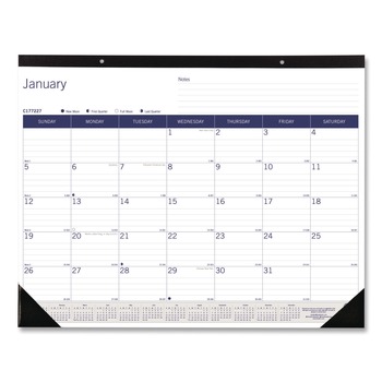 Blueline 12-Month (Jan to Dec): 2026 22 in. x 17 in. DuraGlobe Monthly Desk Pad Calendar - White/Blue/Gray Sheets, Black Binding/Corners