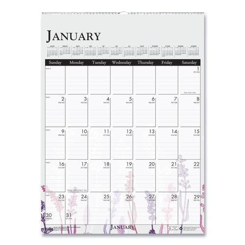  | House of Doolittle 3462 12-Month (Jan to Dec): 2026 12 in. x 16.5 in. Recycled Wild Flower Wall Calendar - White/Multicolor Sheets image number 0