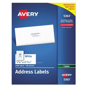 Avery 1.38 in. x 2.81 in. Copier Mailing Labels - White (24/Sheet, 100 Sheets/Box)