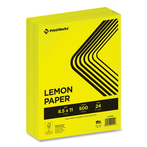 Cleaning & Janitorial Supplies | PrintWorks Professional 00101 8.5 in. x 11 in. 24 lbs. Text Weight Color Paper - Lemon Yellow (1-Ream) image number 0
