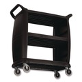 Utility Carts | Boardwalk CC203603 18 in. x 36.25 in. x 38 in. 300 lb Capacity Plastic Bussing Cart with 3 Shelves - Black image number 3