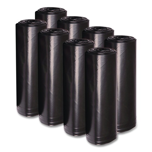 Trash Bags | Boardwalk H5645TKKR01 23 Gallon 0.9 mil 28 in. x 45 in. Perforated Roll Linear Low Density Can Liners - Black (25 Bags/Roll, 8 Rolls/Carton) image number 0